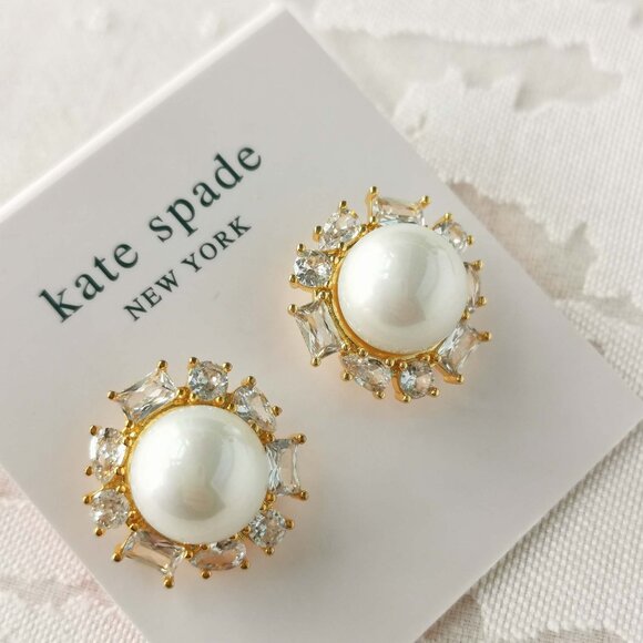 Kate Spade Candy Shop Gold Halo Stud Earrings White Pearl - Picture 3 of 3
